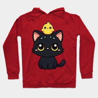 Cute Black Cat And Yellow Bird Hoodie